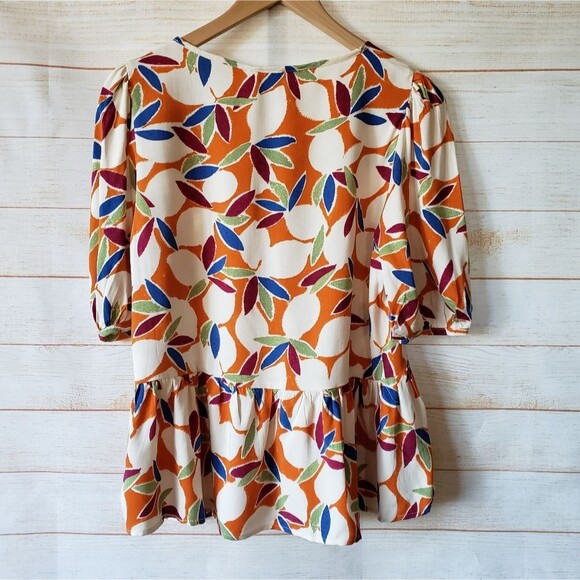 Compania Fantastica Estampado Floral Ruffle Hem Round Neck Blouse Women's Small - Picture 6 of 9